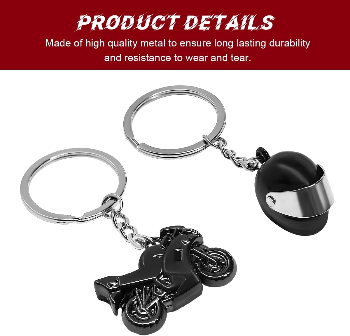 2 PCS Motorcycle Helmet Keychain, Creative Motorcycle Keychain Helmet Key Fob, 3D Metal Motorbike Keyring for Men (Black)