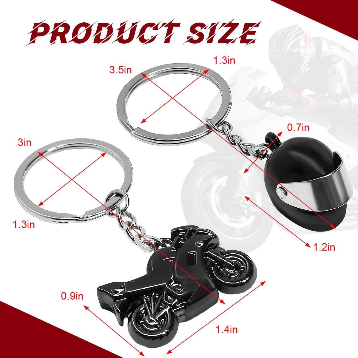 2 PCS Motorcycle Helmet Keychain, Creative Motorcycle Keychain Helmet Key Fob, 3D Metal Motorbike Keyring for Men (Black)
