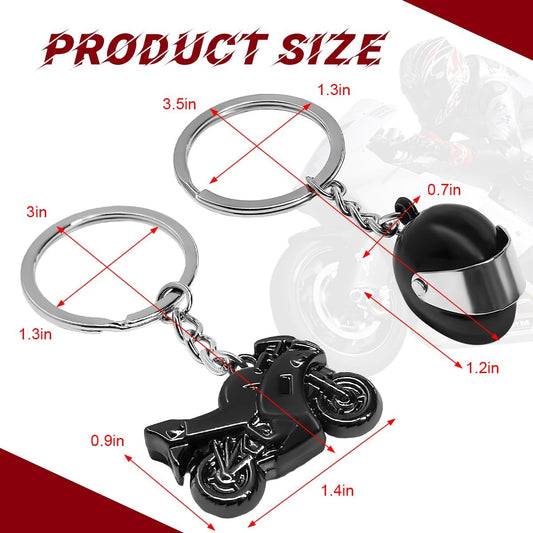 2 PCS Motorcycle Helmet Keychain, Creative Motorcycle Keychain Helmet Key Fob, 3D Metal Motorbike Keyring for Men (Black)