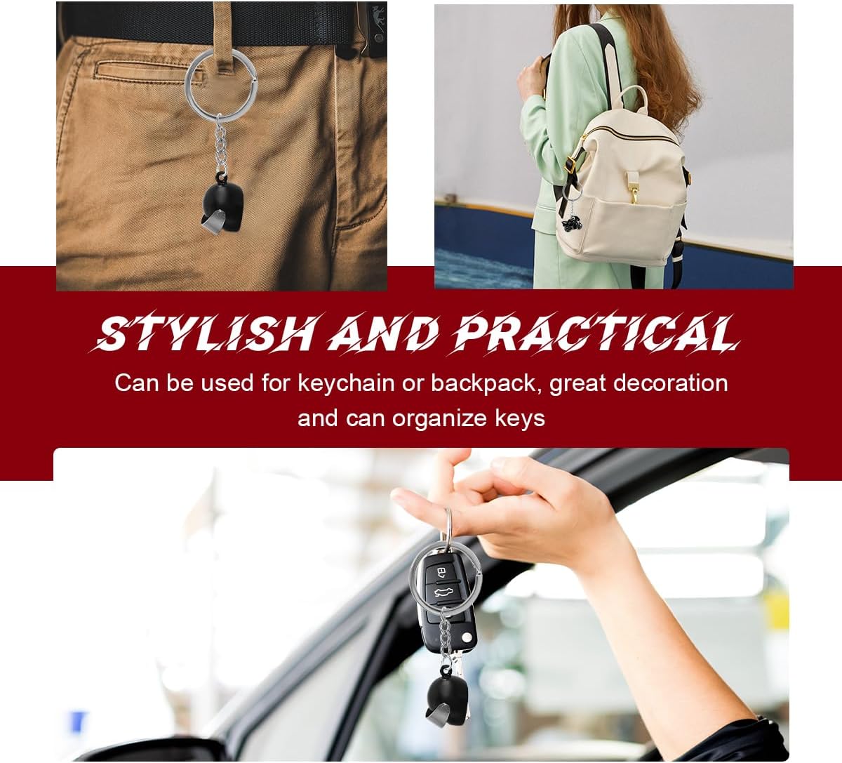 2 PCS Motorcycle Helmet Keychain, Creative Motorcycle Keychain Helmet Key Fob, 3D Metal Motorbike Keyring for Men (Black)