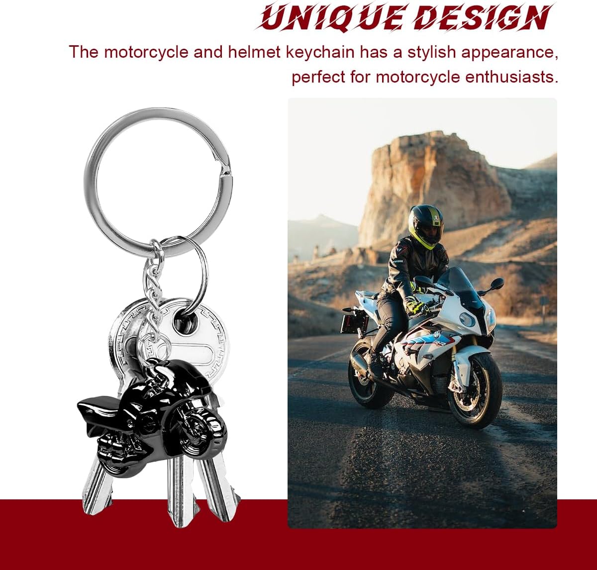 2 PCS Motorcycle Helmet Keychain, Creative Motorcycle Keychain Helmet Key Fob, 3D Metal Motorbike Keyring for Men (Black)